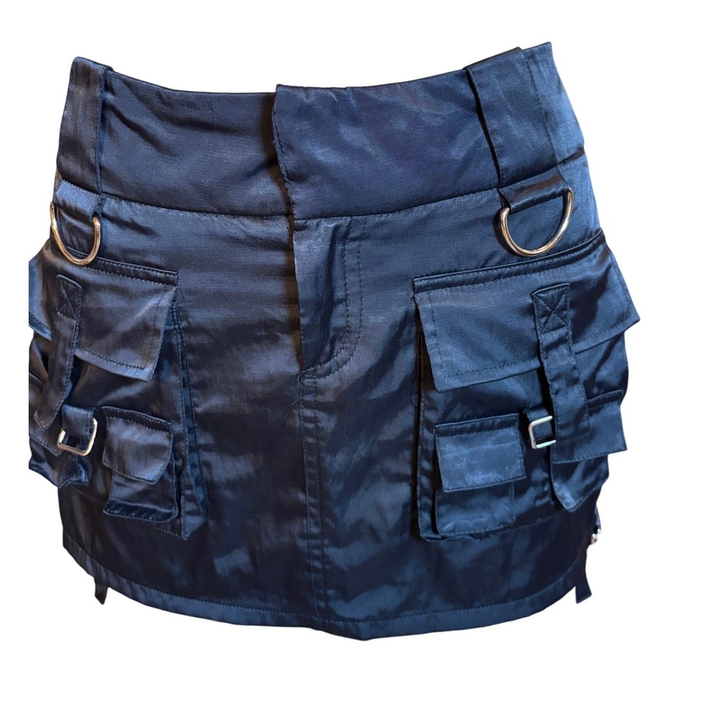 Weathervane Cargo Mini Skirt Womens 9 Black Excellent Y2K Utility D-Ring Pockets